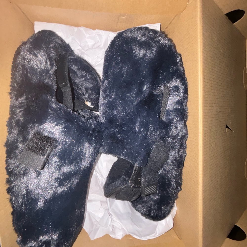 Fuzzy Black Slippers